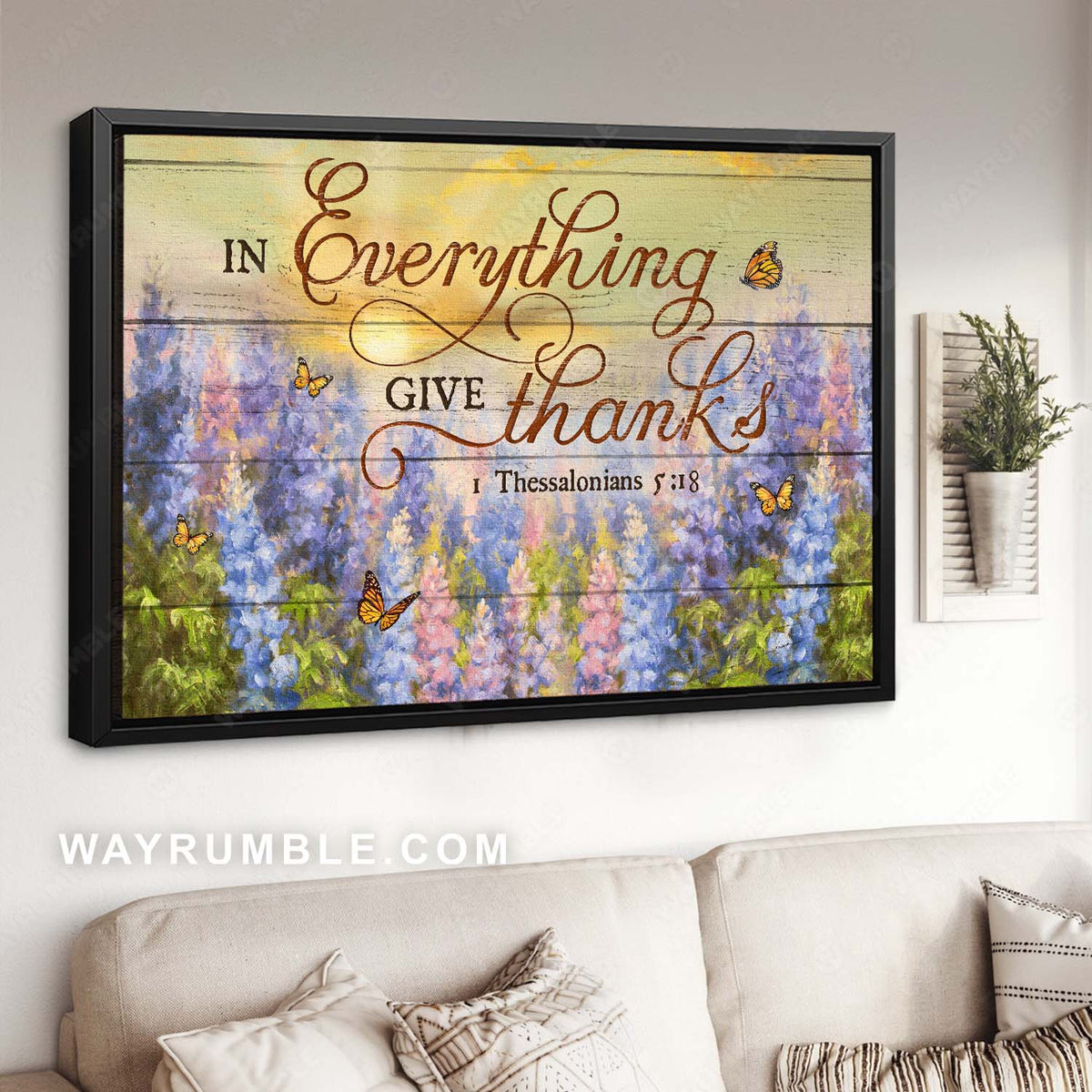 Beautiful morning, Lavender field, Monarch butterfly, In everything, give thanks - Jesus Landscape Canvas Prints, Home Decor Wall Art