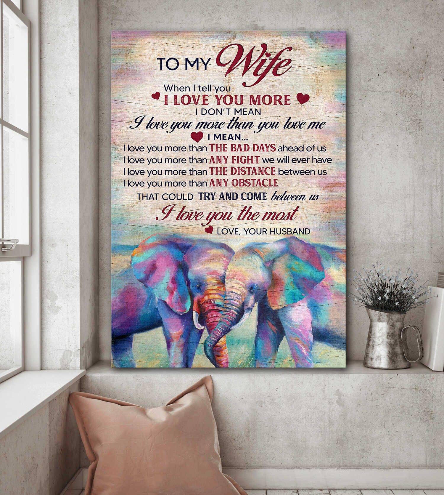 To my wife, Elephant couple, I love you the most - Couple Portrait Canvas Prints, Wall Art