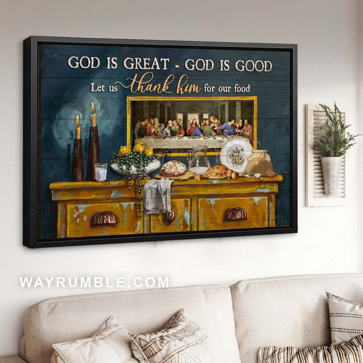 Dining table, Daily prayer, 12 apostles painting, God is great, God is good - Jesus Landscape Canvas Prints, Home Decor Wall Art