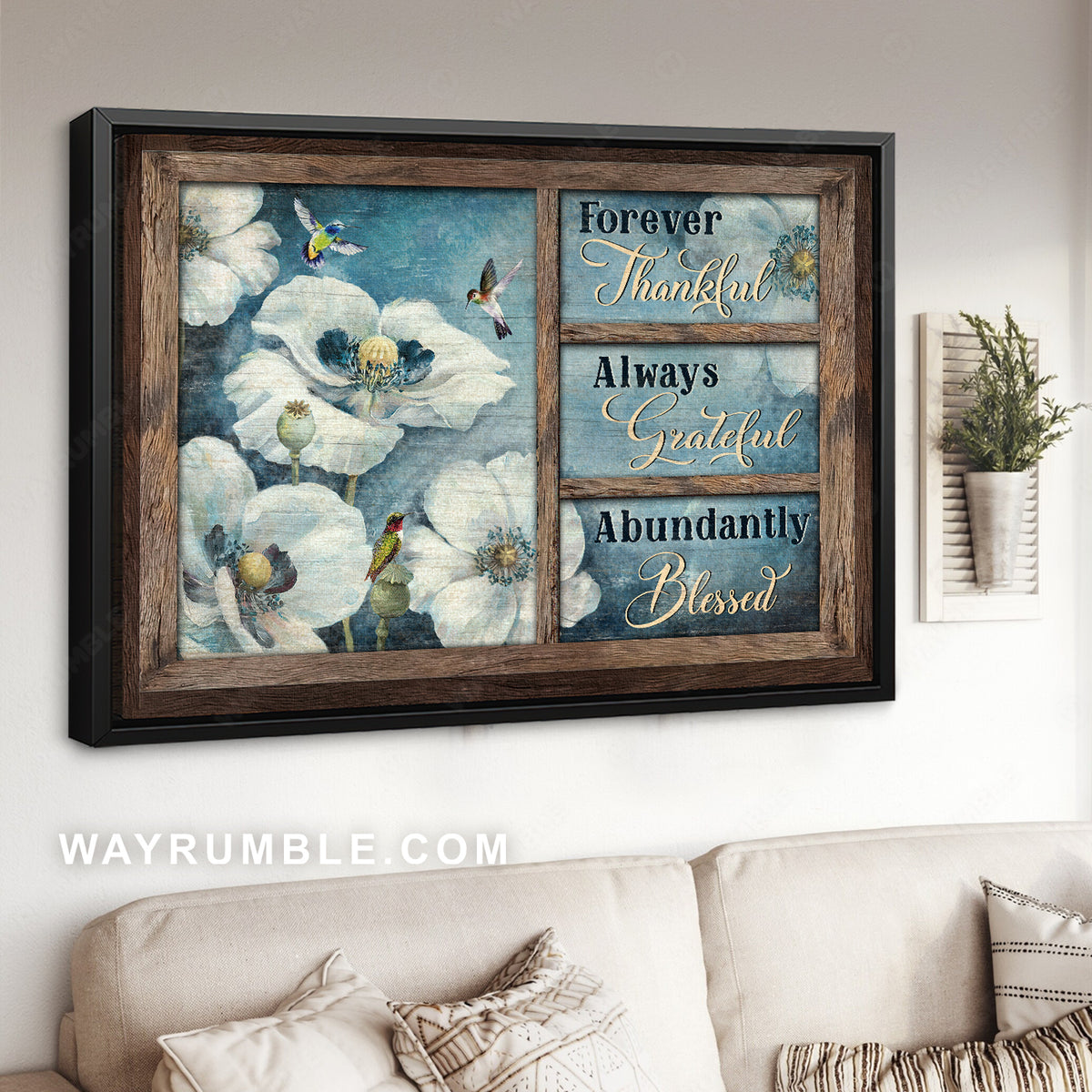 Pretty hummingbird, White flower painting, Always grateful, abundantly blesses - Jesus Landscape Canvas Prints, Christian Wall Art