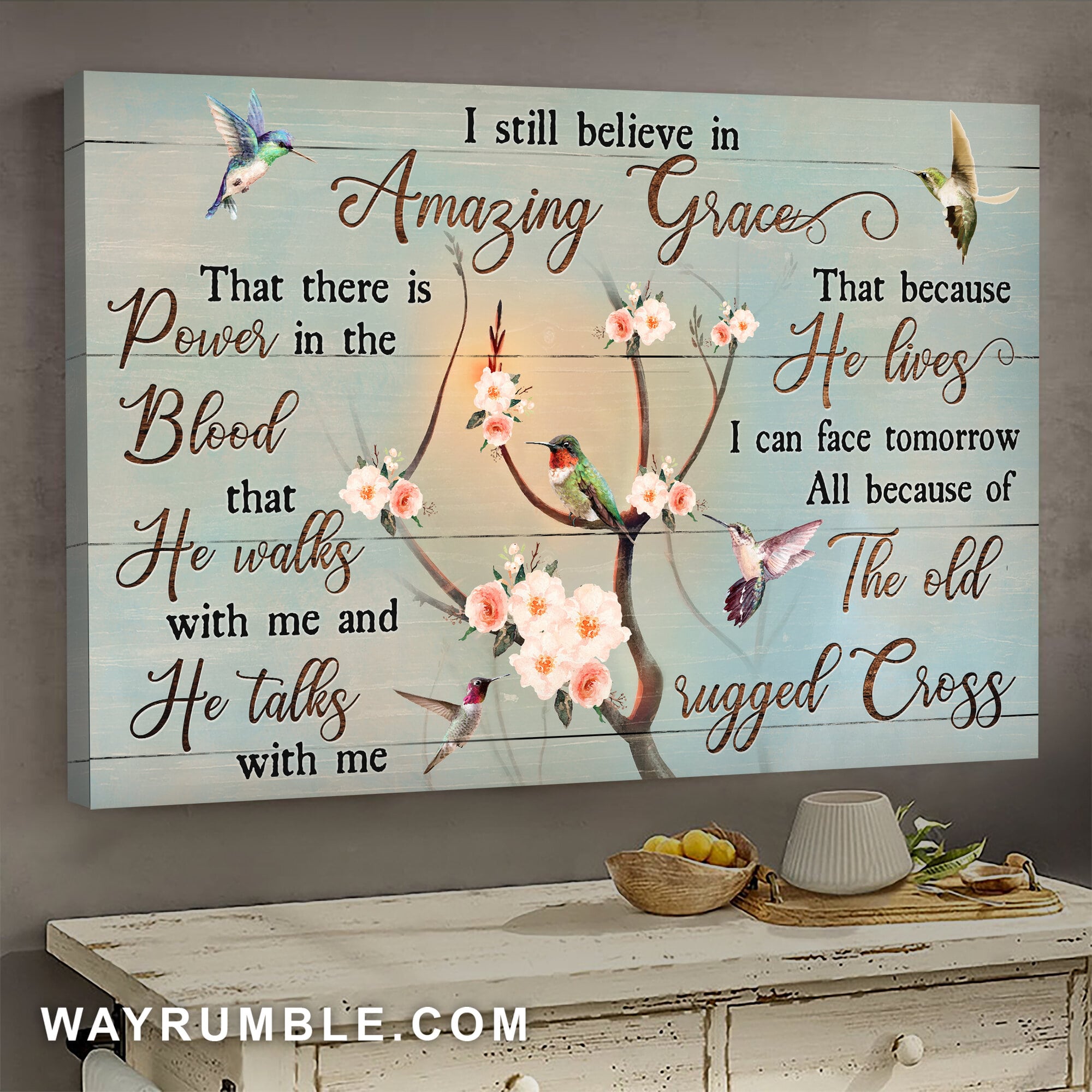 Jesus, Apricot blossom, Hummingbird - I still believe in amazing grace Landscape Canvas Prints, Wall Art