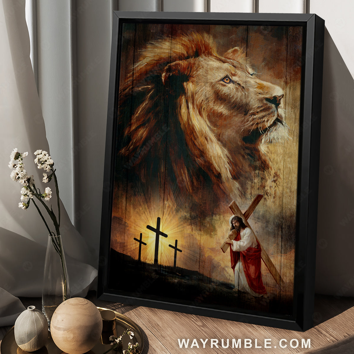 Lion of Judah, Three crosses, Abstract Jesus drawing, Religious painting - Jesus Portrait Canvas Prints, Christian Wall Art