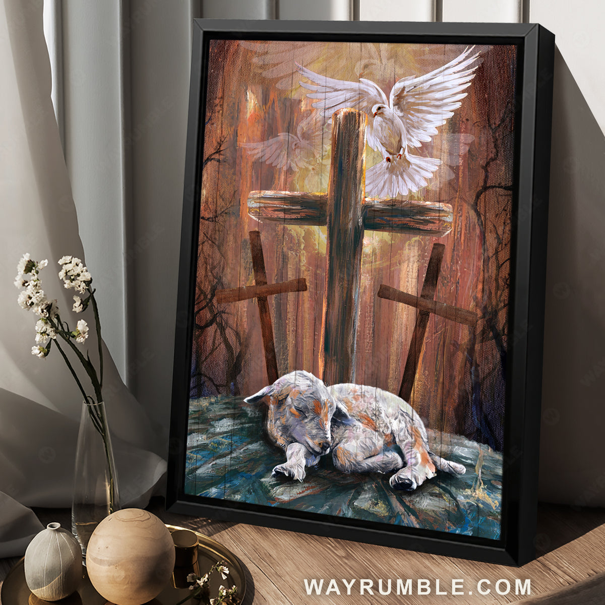 Holy spirit dove, Three crosses, Inspirational paintings, Abstract Lamb of God - Jesus Portrait Canvas Prints, Wall Art