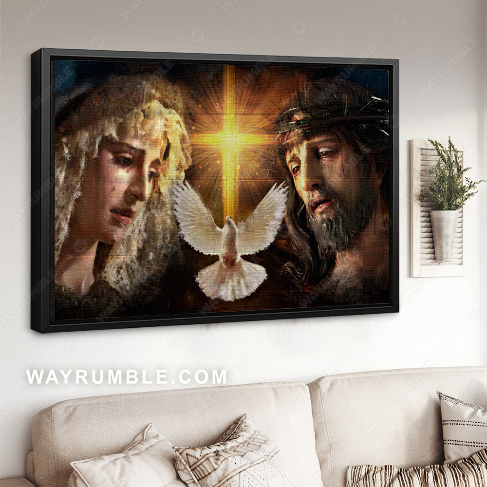 Holy spirit dove, Jesus painting, Mother Mary, Religious art, Shining cross - Jesus Landscape Canvas Prints, Christian Wall Art