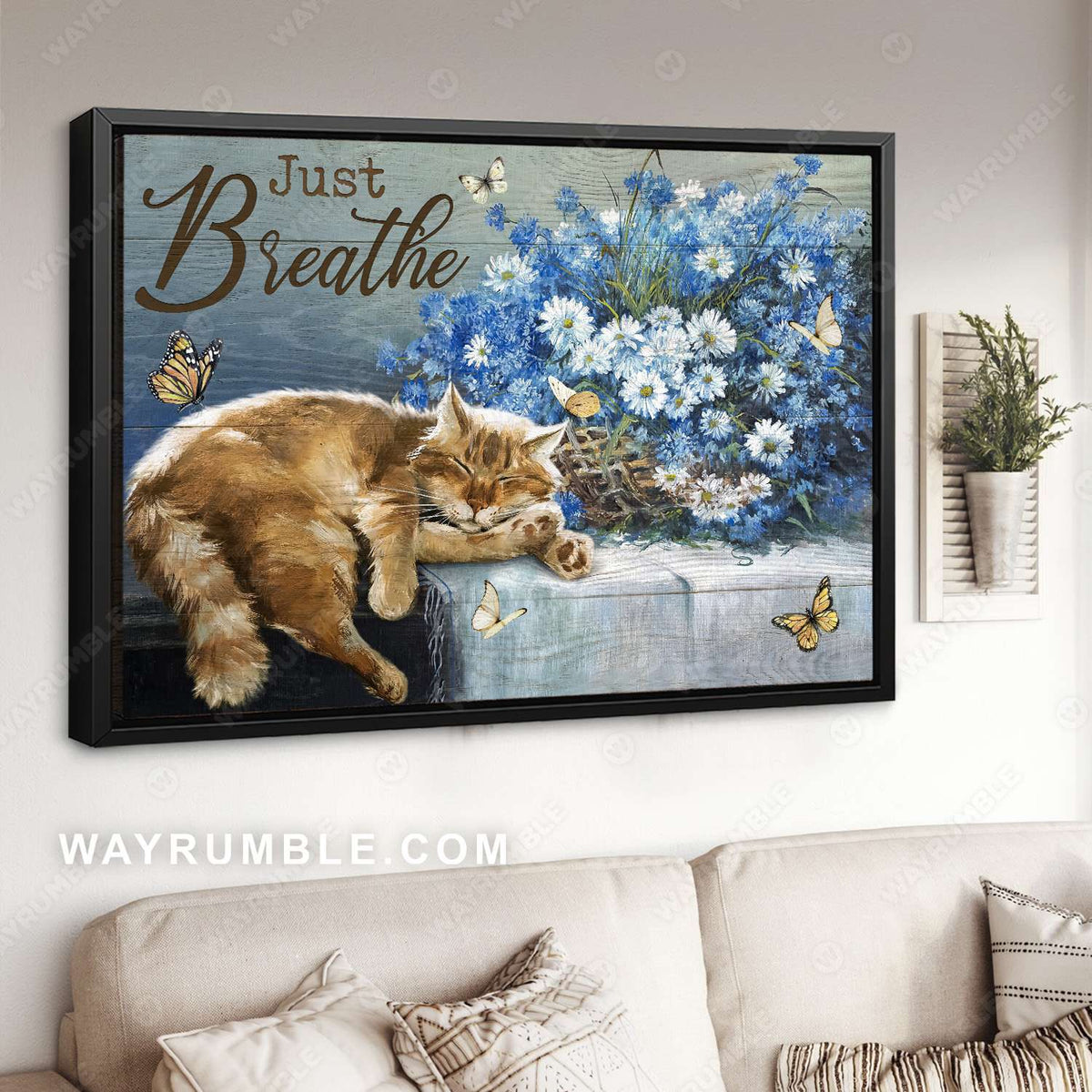 Sleeping cat, Daisy flower, Lovely butterfly, Just breathe - Jesus Landscape Canvas Prints, Christian Wall Art