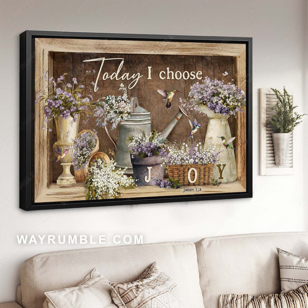 Flower garden, Hummingbird drawing, Positive quote, Today I choose joy - Jesus Landscape Canvas Prints, Home Decor Wall Art