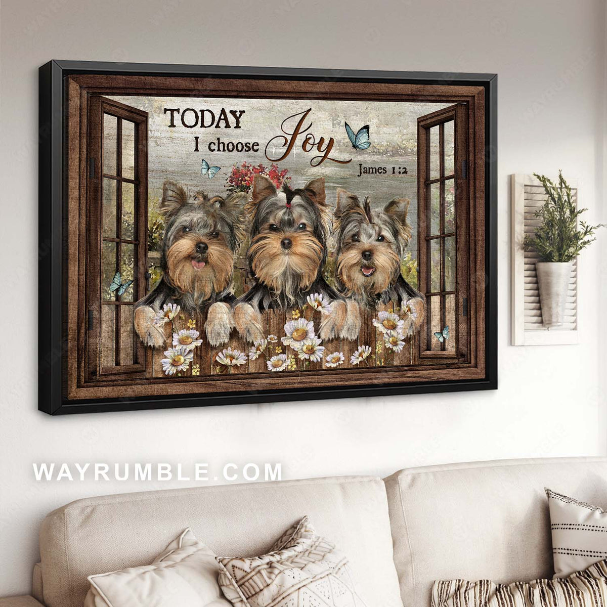 Adorable Yorkshire Terrier, Lovely daisy, Bible verse, Today I choose joy - Jesus Landscape Canvas Prints, Christian Wall Art