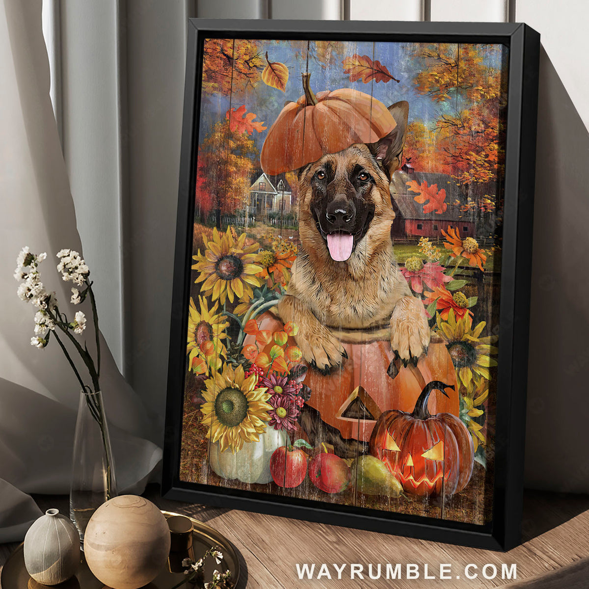 German Shepherd, Cute dog, Autumn season, Jack O Lantern drawing - Jesus Portrait Canvas Prints, Home Decor Wall Art
