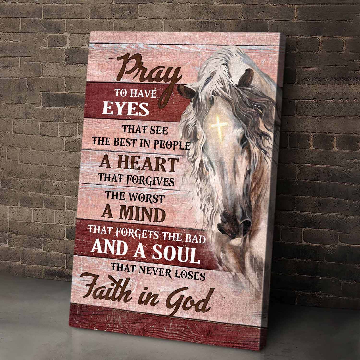 White horse, Light Cross, Pray a soul that never loses faith in God - Jesus Portrait Canvas Prints, Wall Art