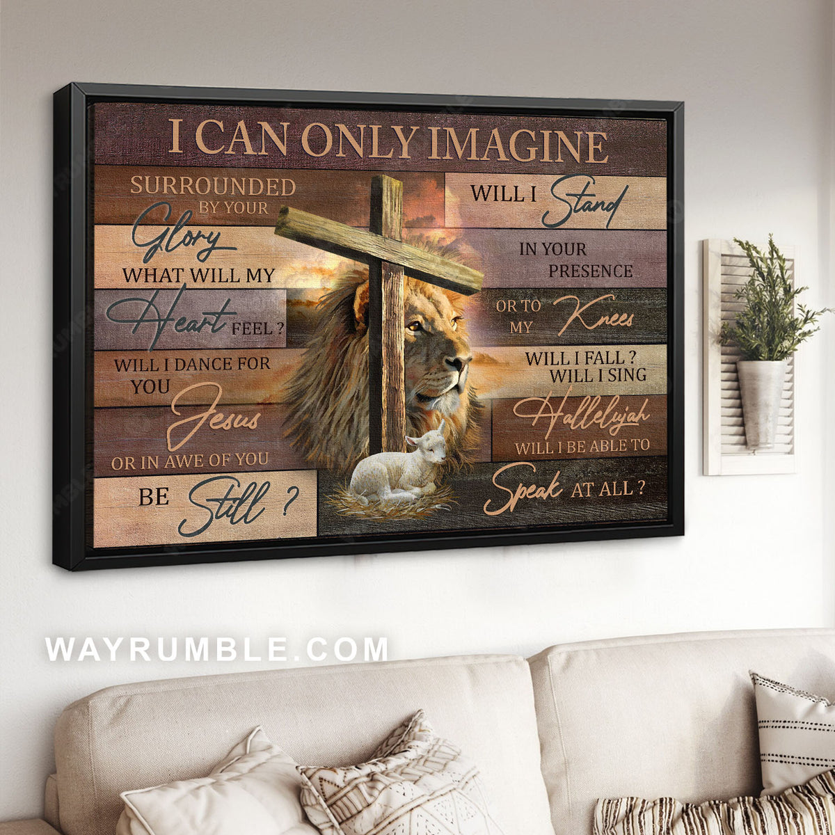 Amazing Lion of Judah, Lamb of God, Wooden cross, I can only imagine - Jesus Landscape Canvas Prints, Home Decor Wall Art