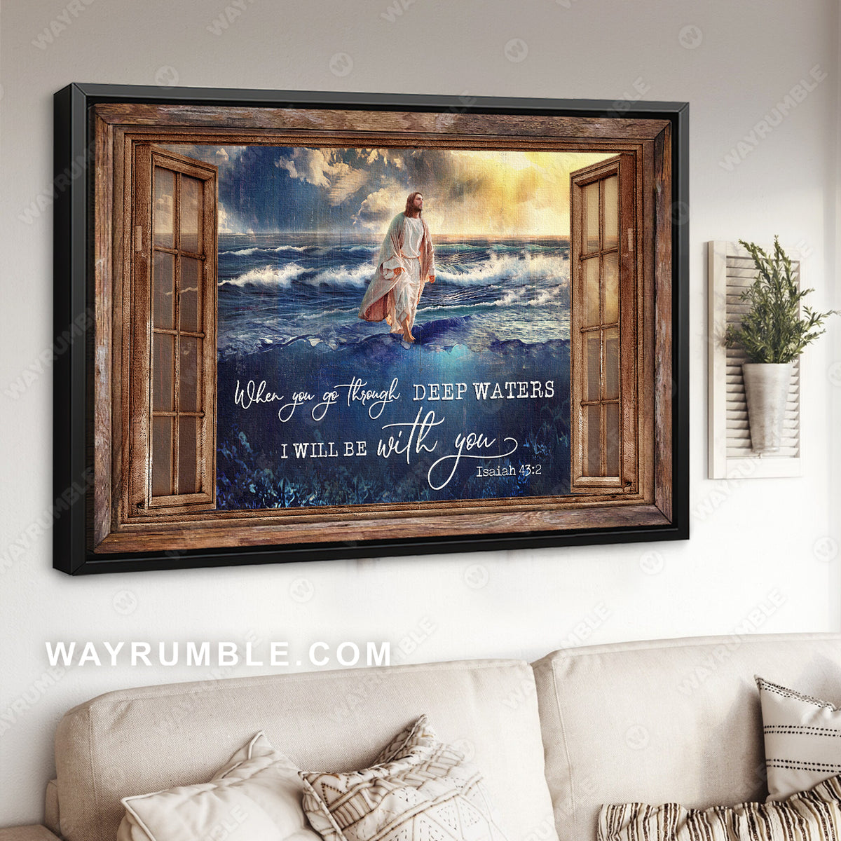 Walking with Jesus, Life of Jesus, Blue ocean, I will be with you - Jesus Landscape Canvas Prints, Christian Wall Art