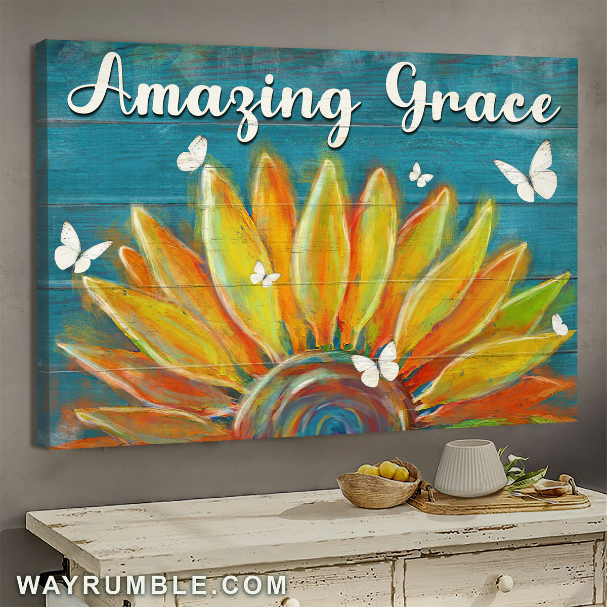 Sunflower, Butterfly, Amazing grace - Jesus Landscape Canvas Prints, Wall Art