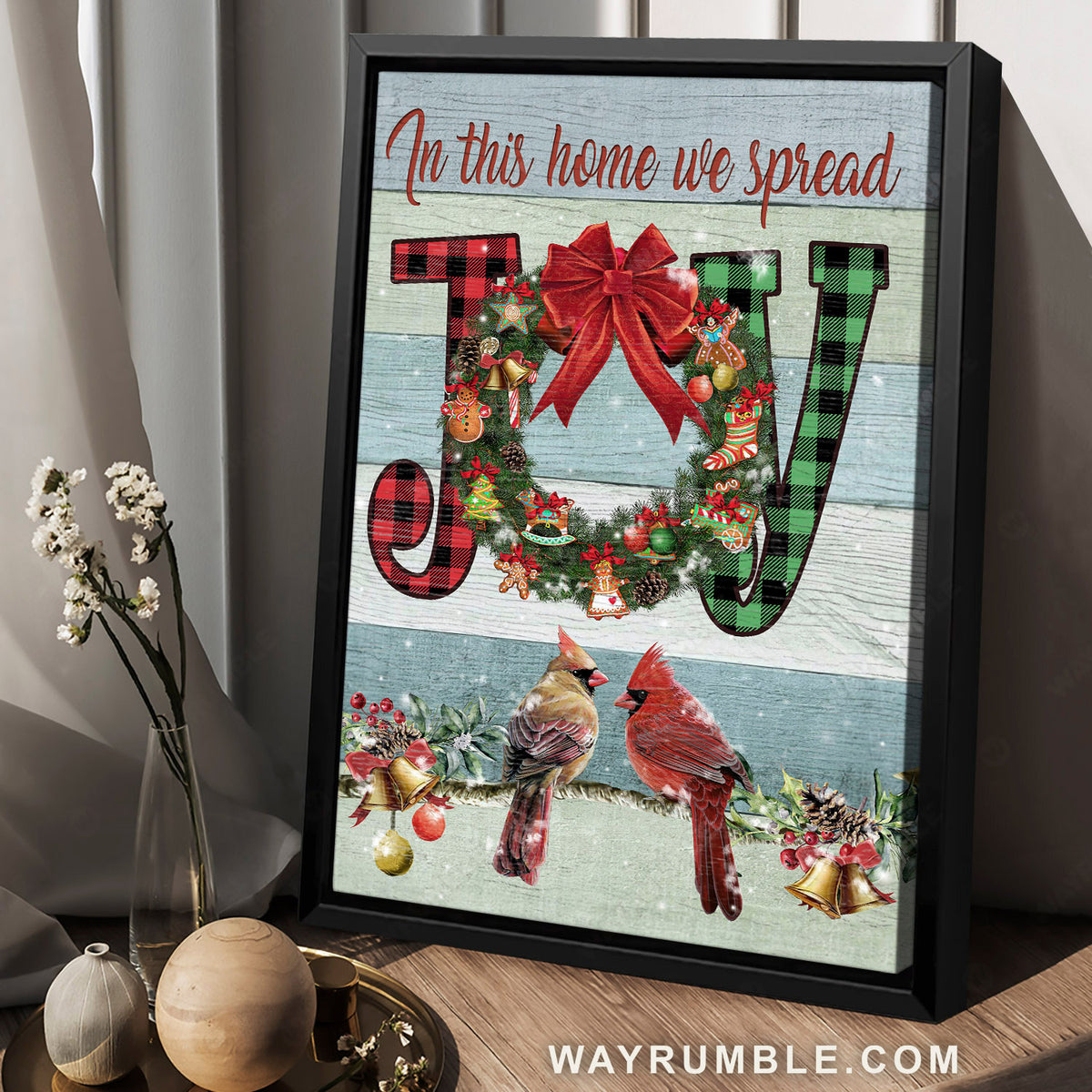 Christmas wreath, Cardinal couple, Christmas decoration, In this home we spread joy - Jesus Portrait Canvas Prints, Home Decor Wall Art