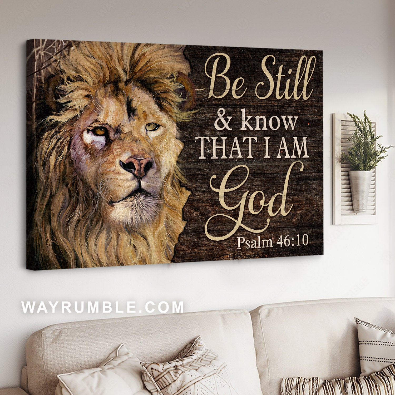 Abstract lion head, Bible verse, Inspirational art, Be still and know that I am God - Jesus Landscape Canvas Prints, Home Decor Wall Art