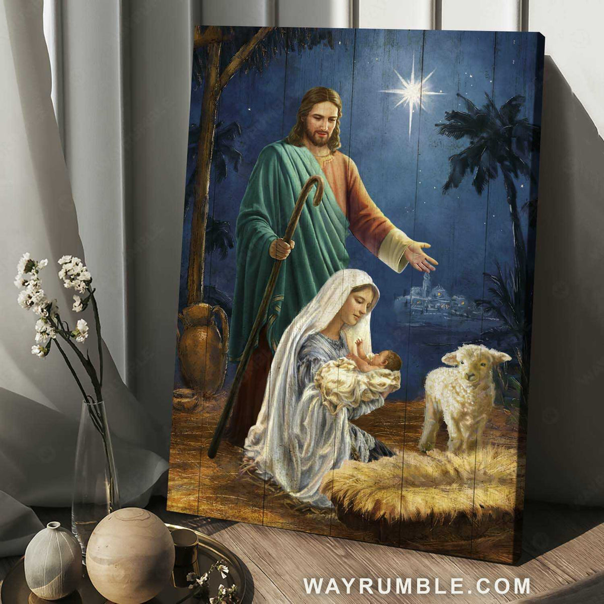 Mother Mary, Lamb of God, Star of Bethlehem, The birth of Jesus - Jesus Portrait Canvas Prints, Christian Wall Art