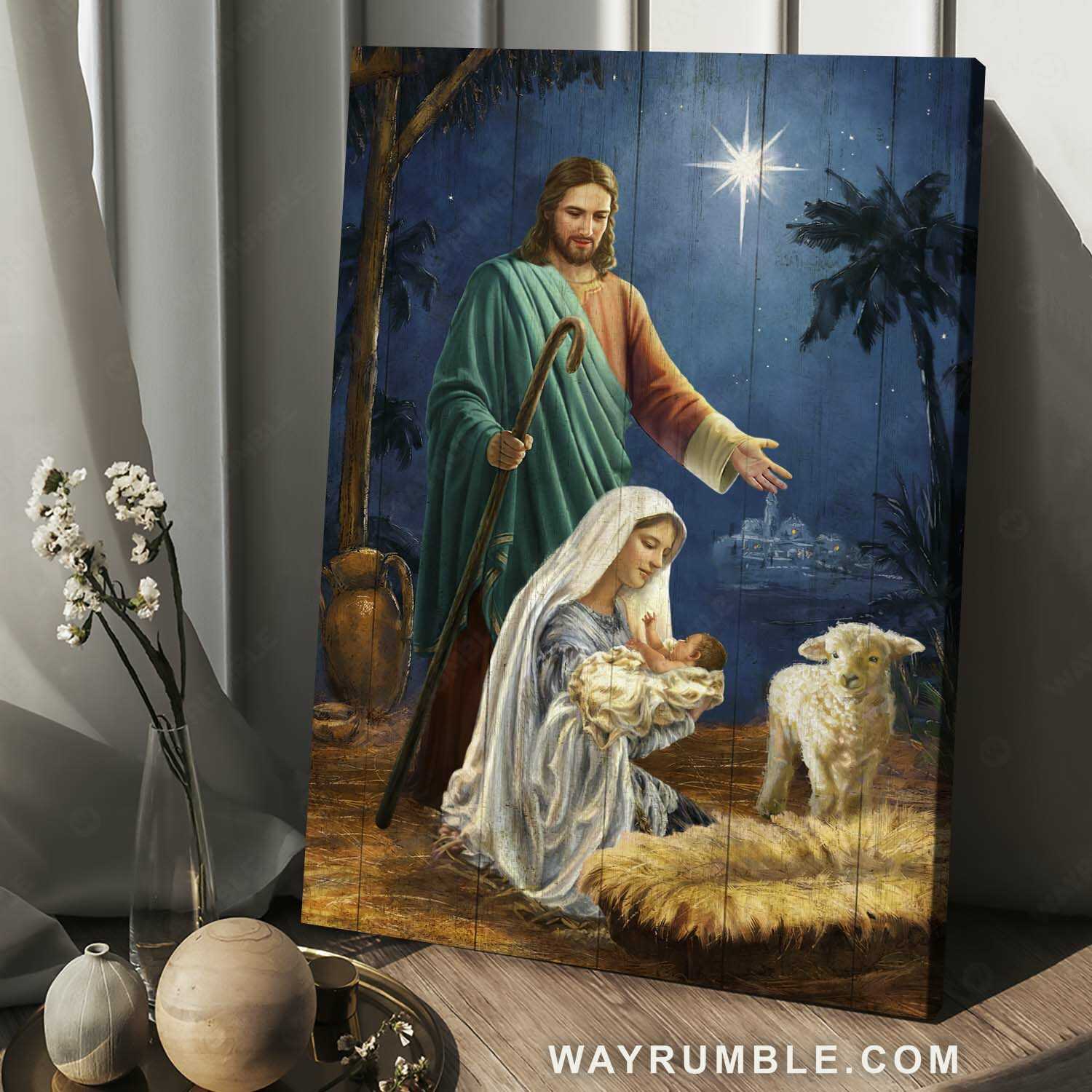 Mother Mary, Lamb of God, Star of Bethlehem, The birth of Jesus - Jesus Portrait Canvas Prints, Christian Wall Art