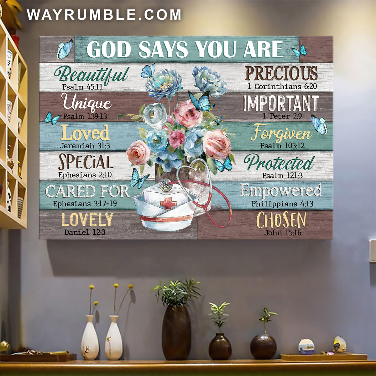 Nurse's cap, Butterfly, Flower vase, God says you are - Jesus Landscape Canvas Prints, Wall Art