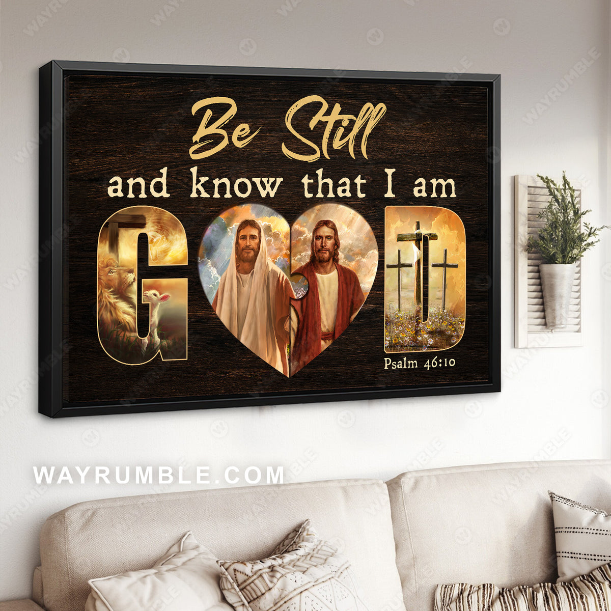 The face of Jesus, Heart shape, Cross, Be still and know that I am God - Jesus Landscape Canvas Prints, Christian Wall Art