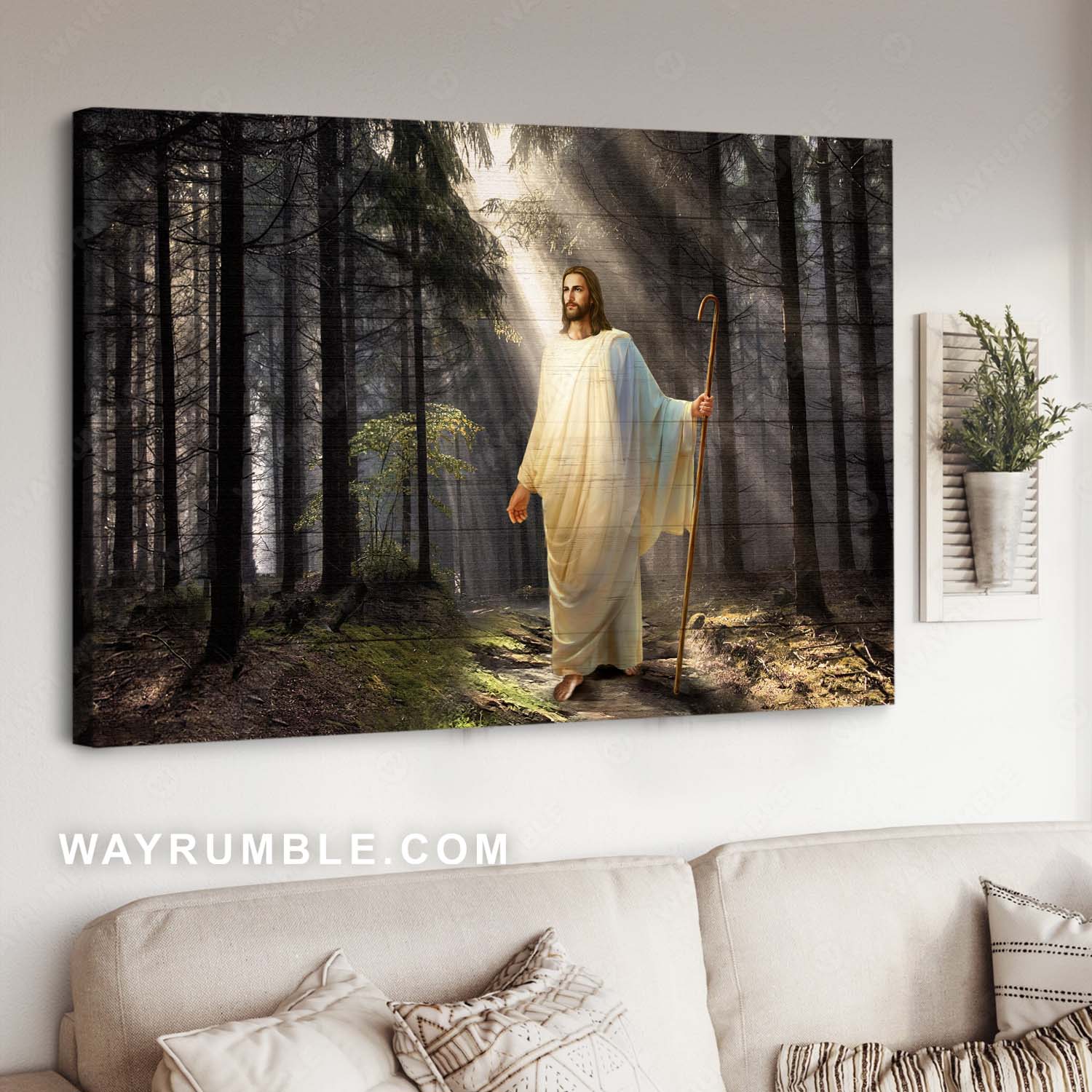 Abstract Jesus drawing, Inspirational gift, Religious art, Light in miracle forest - Jesus Landscape Canvas Prints, Christian Wall Art