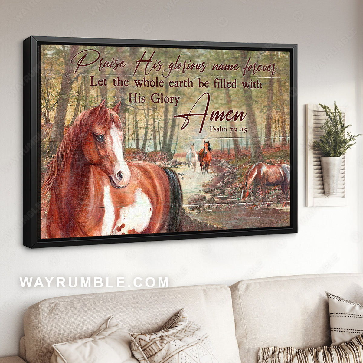 Dream horse, Green forest, Praise his glorious name forever - Jesus Landscape Canvas Prints, Christian Wall Art