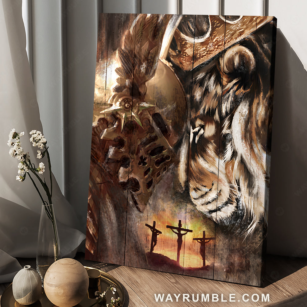 Lion of Judah, Warrior of Christ, Crucifixion of Jesus, Religious painting - Jesus Portrait Canvas Prints, Home Decor Wall Art