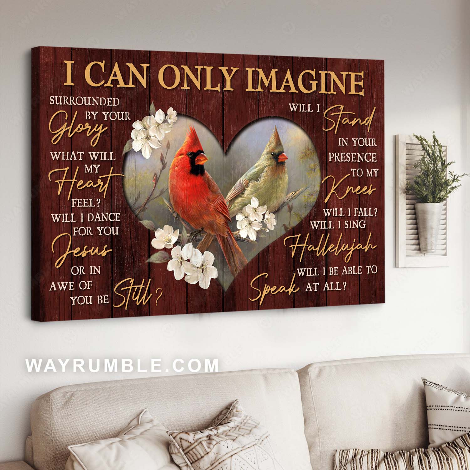 Watercolor cardinals, Cherry blossom, Religious song, I can only imagine - Jesus Landscape Canvas Prints, Home Decor Wall Art