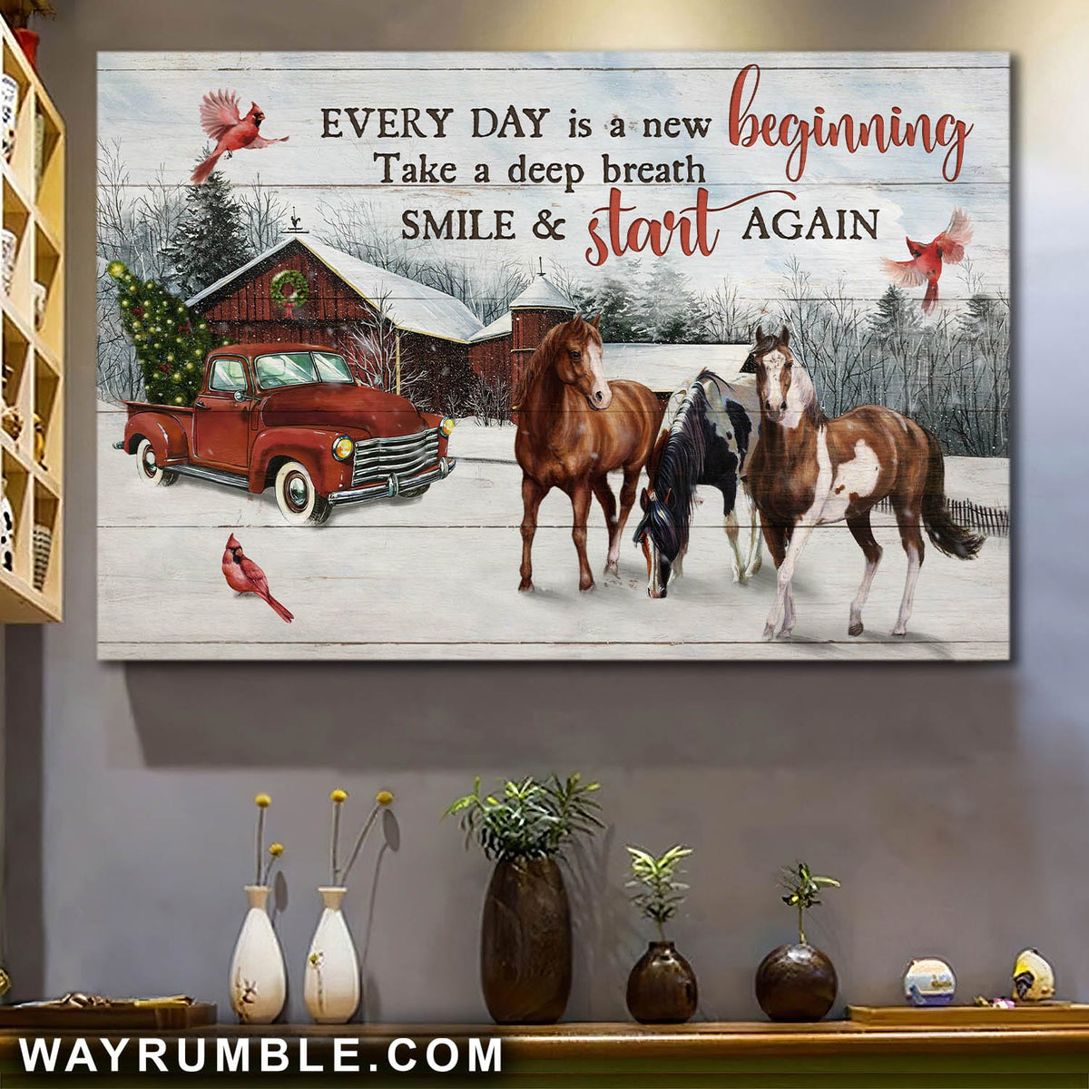 Horse, Snow day, Cardinal, Red car, Christmas tree, Every day is a new beginning - Jesus Landscape Canvas Prints, Wall Art
