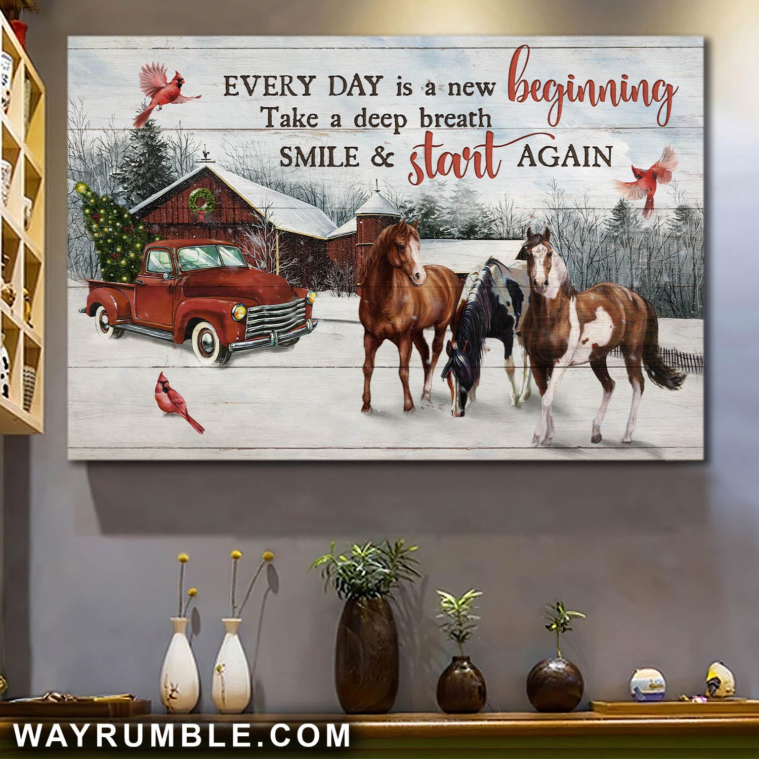 Horse, Snow day, Cardinal, Red car, Christmas tree, Every day is a new beginning - Jesus Landscape Canvas Prints, Wall Art