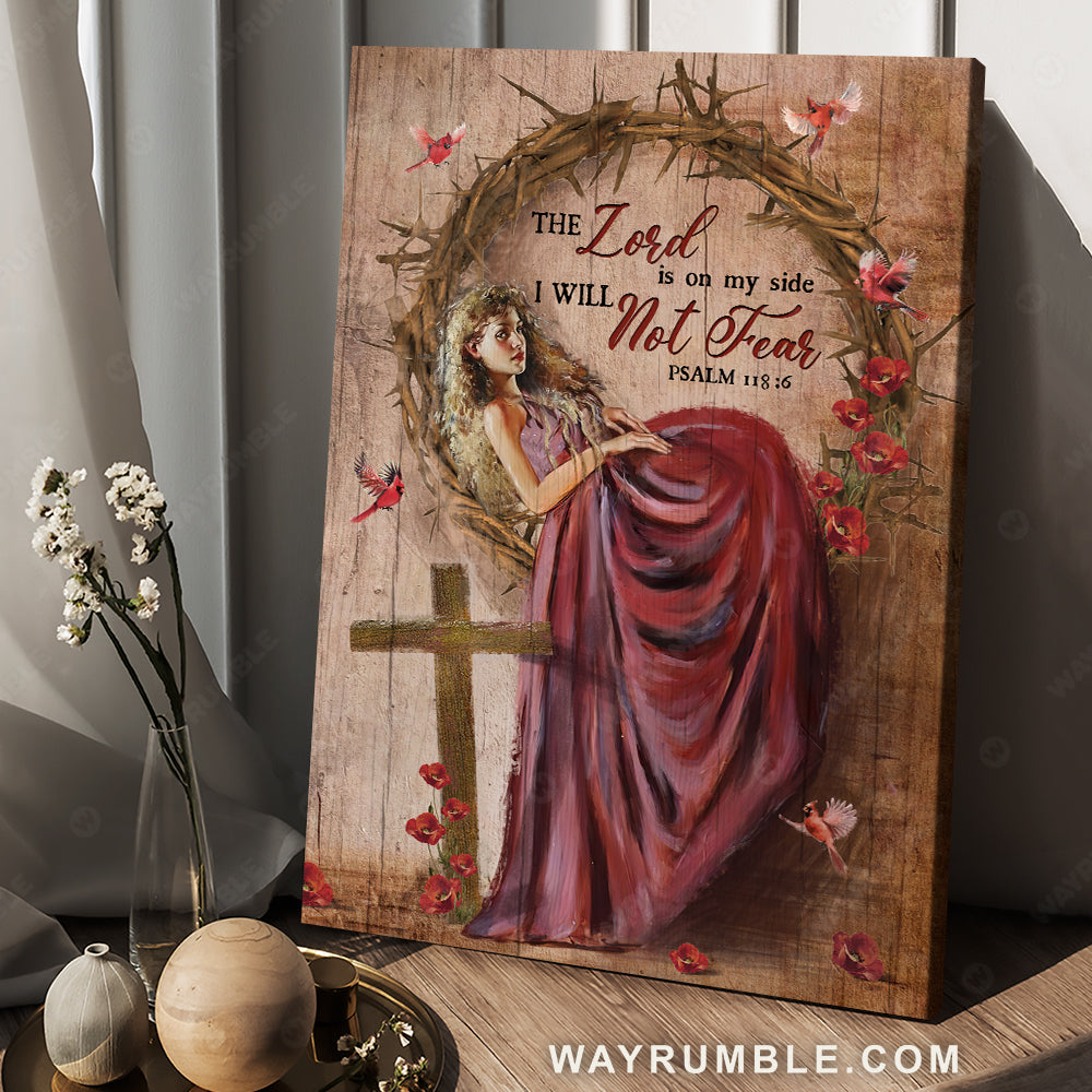 Crown of thorns, Red cardinal, Poppy flower, The Lord is on my side - Jesus Portrait Canvas Prints, Home Decor Wall Art