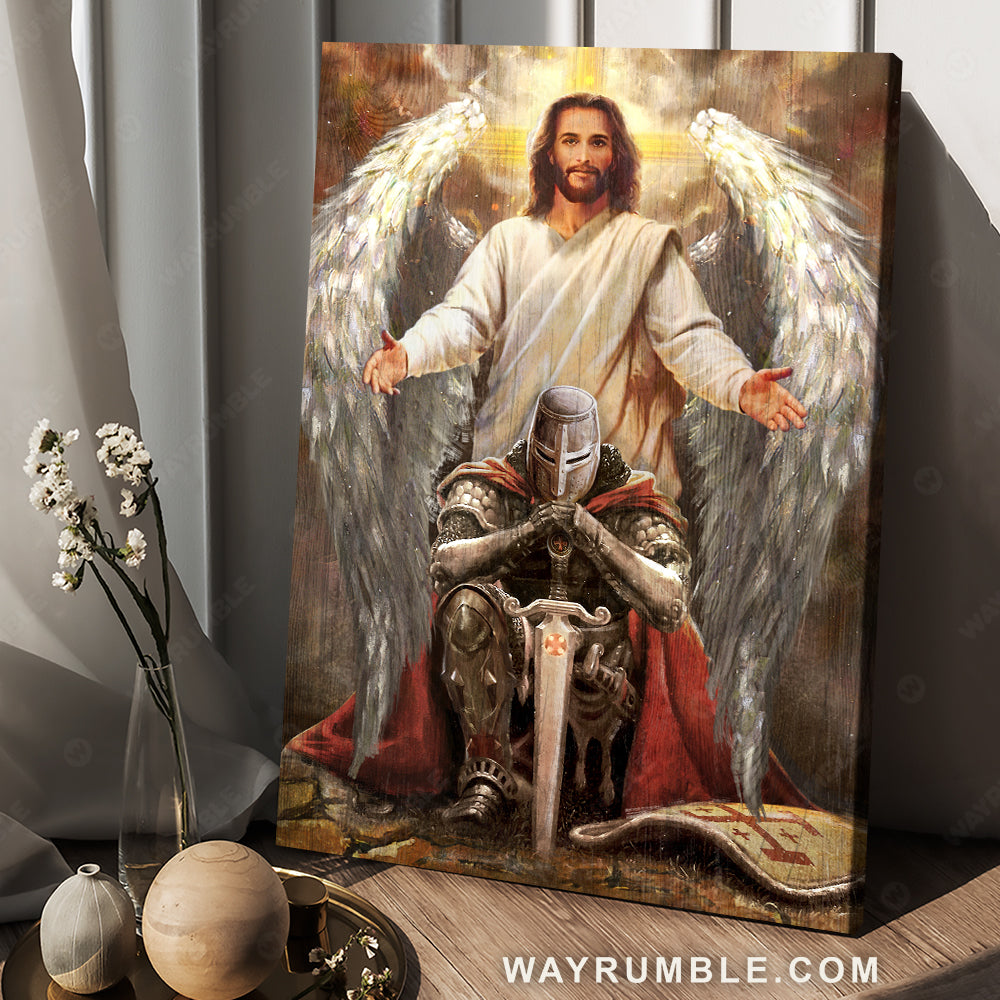 Beautiful wings, Jesus painting, Warrior of God, Religious art, Sword of truth - Jesus Portrait Canvas Prints, Christian Wall Art