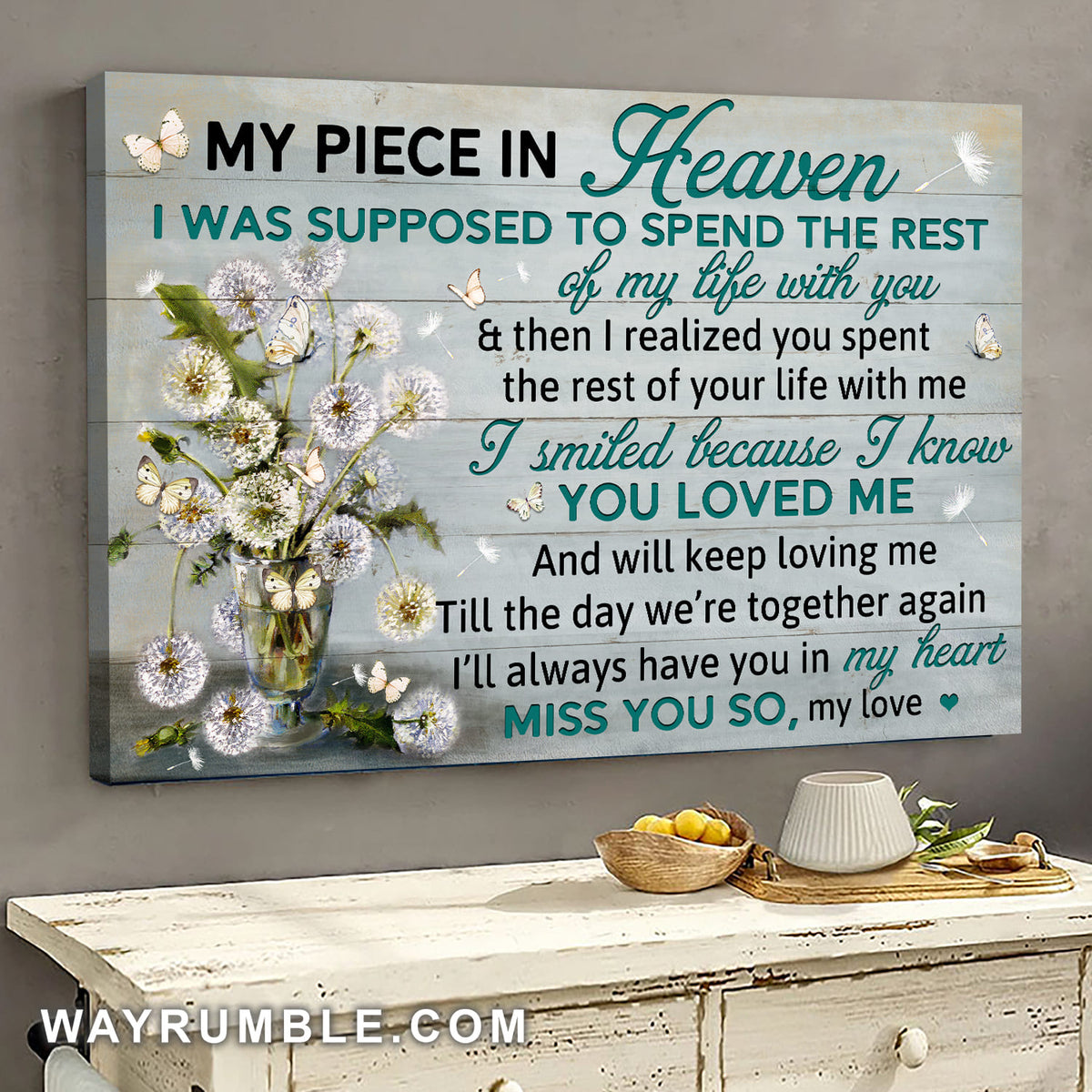 Dandelion Vase, Butterfly, I smiled because I know you love me - Heaven Landscape Canvas Prints, Wall Art