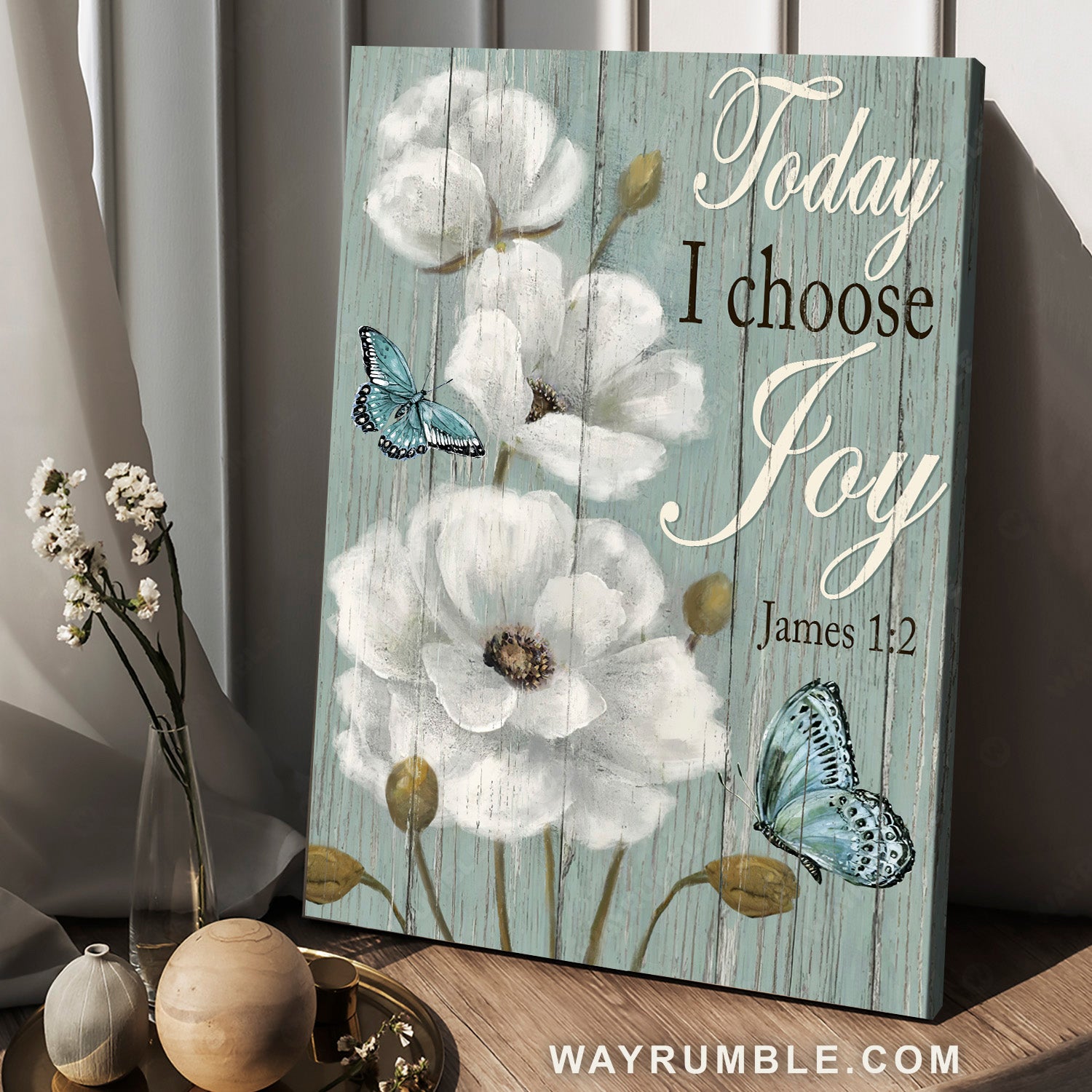 Blue butterfly, Stunning white flower, Vintage painting, Today I choose joy - Jesus Portrait Canvas Prints, Home Decor Wall Art