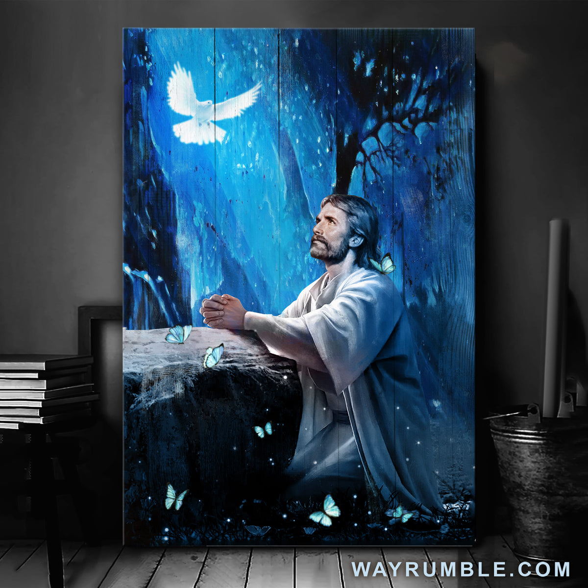 Jesus, Dove, Butterfly, In a beautiful night - Jesus Portrait Canvas Prints, Wall Art