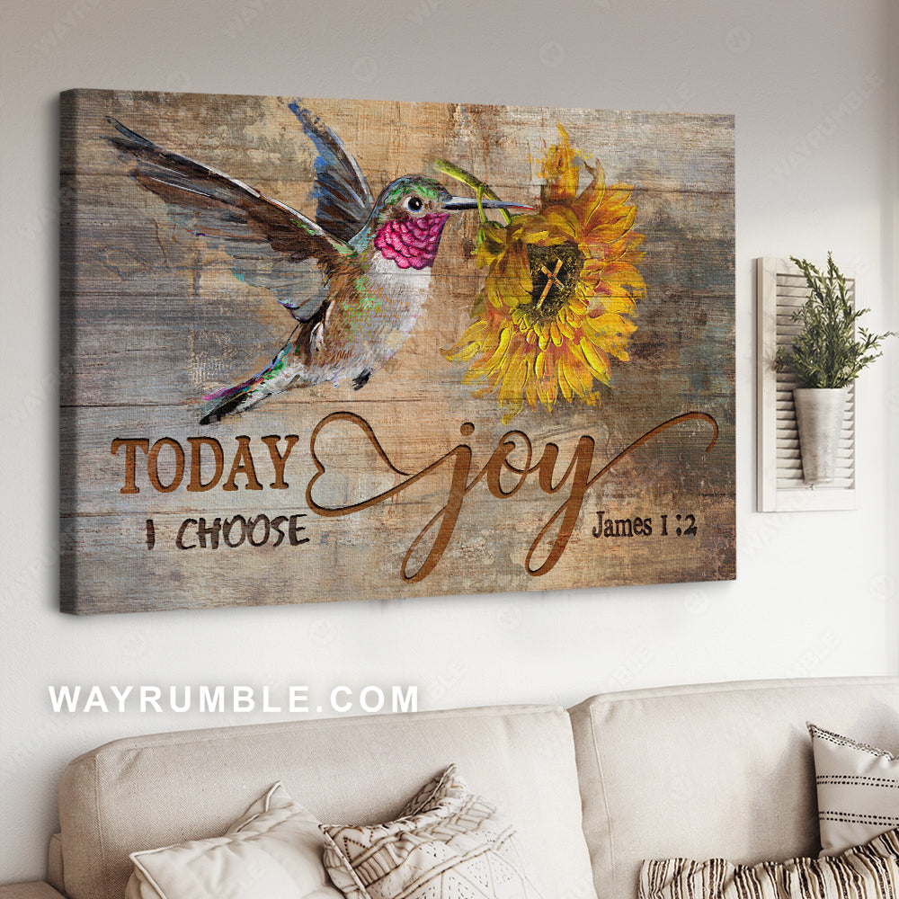 Beautiful hummingbird painting, Amazing sunflower, Today I choose joy - Jesus Landscape Canvas Prints, Christian Wall Art