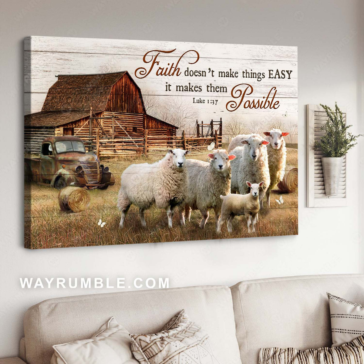 Cute sheeps, Farm animal, Rustic farmhouse, Faith doesn&#39;t make things easy - Jesus Landscape Canvas Prints, Home Decor Wall Art