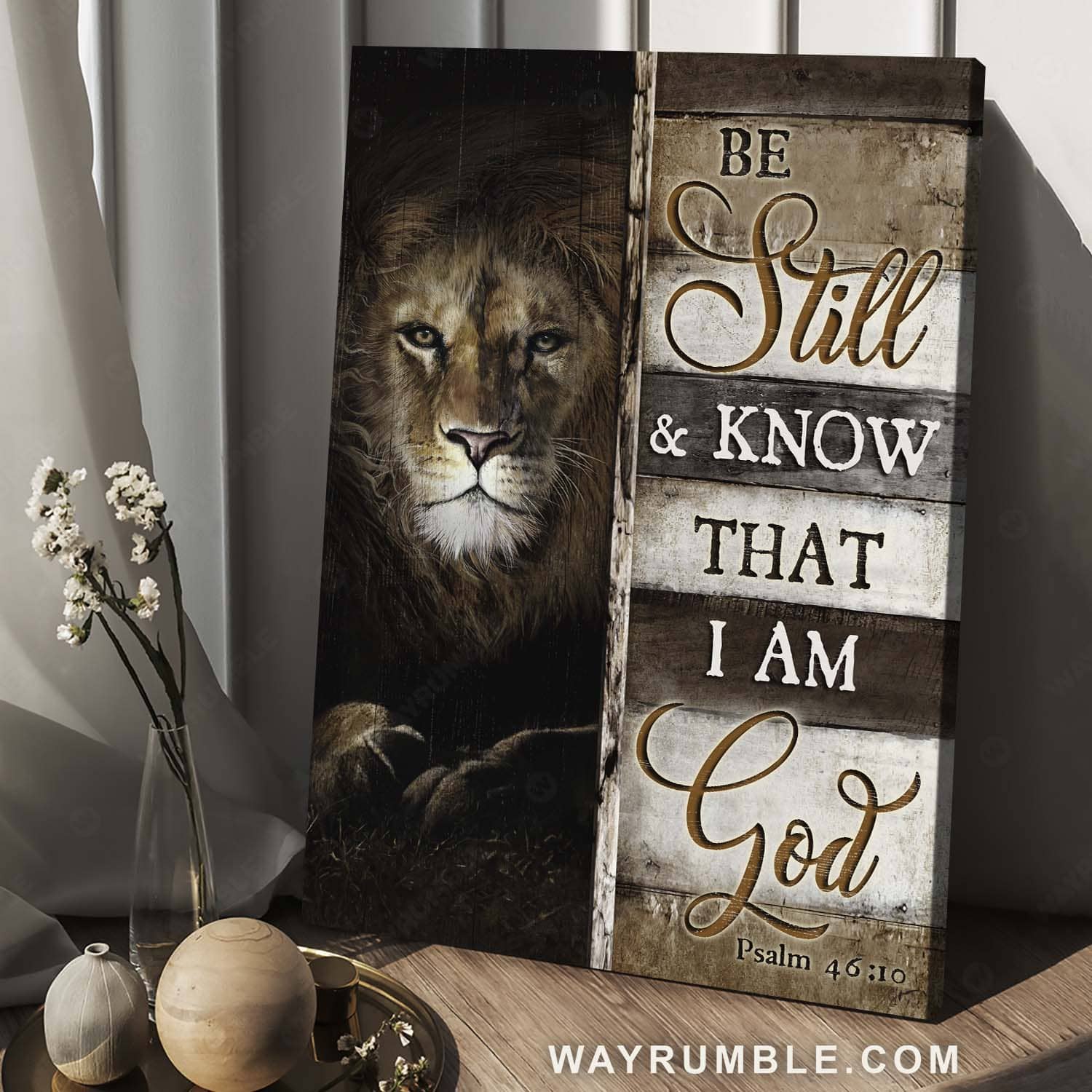 Great lion head, Bible verse, Lion of Judah, Be still & know that I am God - Jesus Portrait Canvas Prints, Christian Wall Art