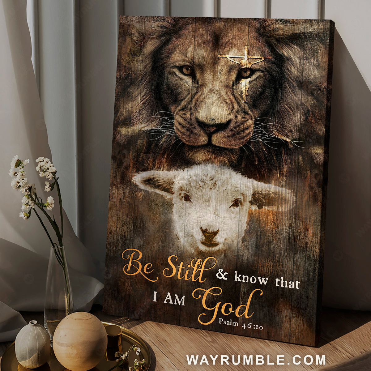 Great Lion of Judah, Lamb of God, Jesus on the cross, Be still &amp; know that I am God - Jesus Portrait Canvas Prints, Christian Wall Art