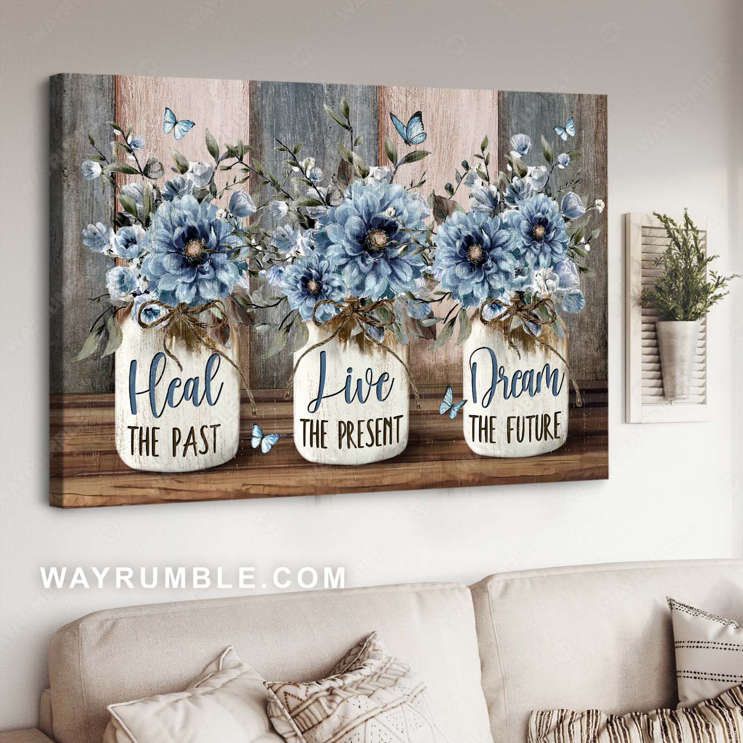 Watercolor flowers, Blue butterfly, Vintage painting, Live present, Dream the future - Jesus Portrait Canvas Prints, Home Decor Wall Art