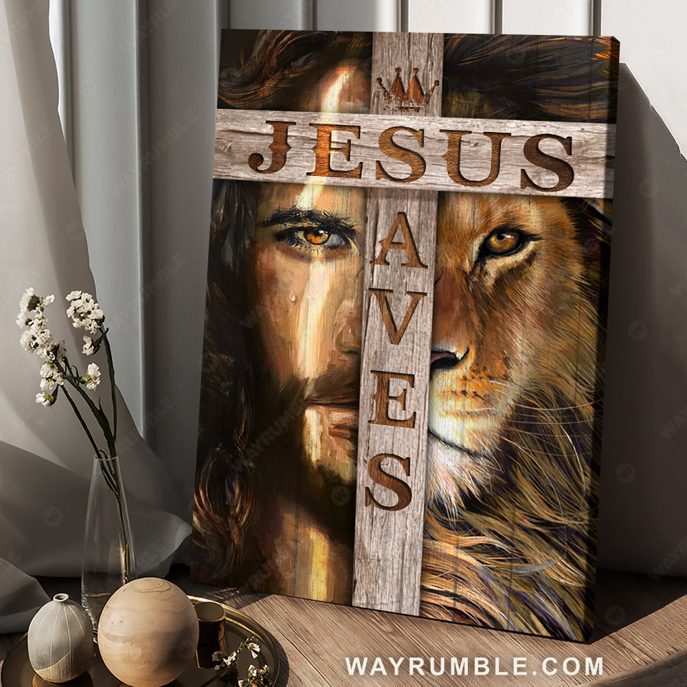 Abstract art, Jesus painting, Lion of Judah, Wooden cross, Jesus saves - Jesus Portrait Canvas Prints, Christian Wall Art