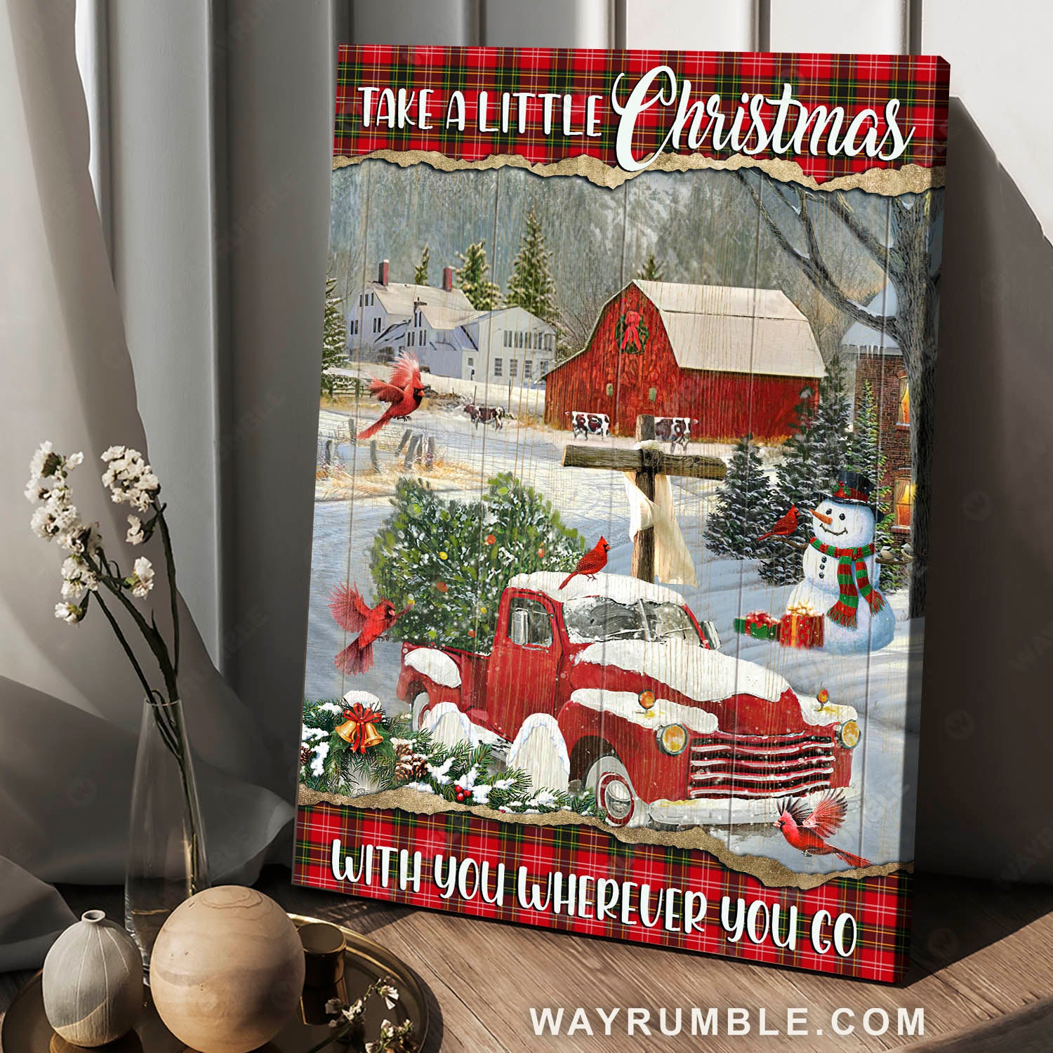 Christmas in town, Red truck, Cute snowman, Take a little Christmas - Jesus Portrait Canvas Prints, Home Decor Wall Art