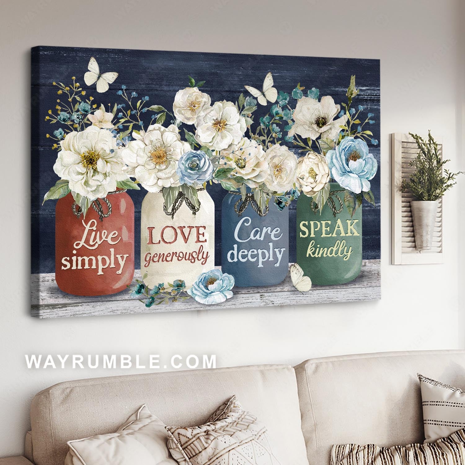 Flower vase, Butterfly drawing, White flower painting, Live simply, Love generously - Jesus Landscape Canvas Prints, Home Decor Wall Art