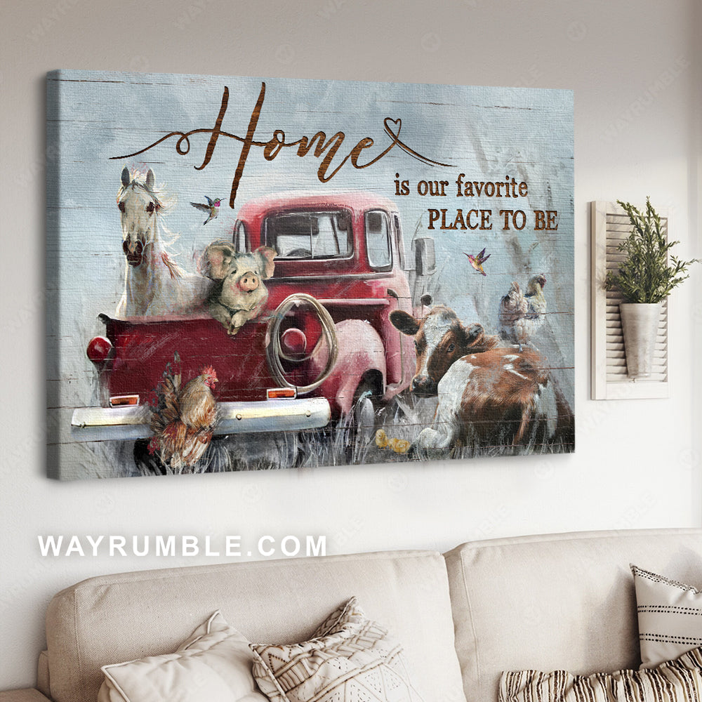 Farm animals, Red truck, Lovely livestock, Home is our favorite place to be - Jesus Landscape Canvas Prints, Home Decor Wall Art