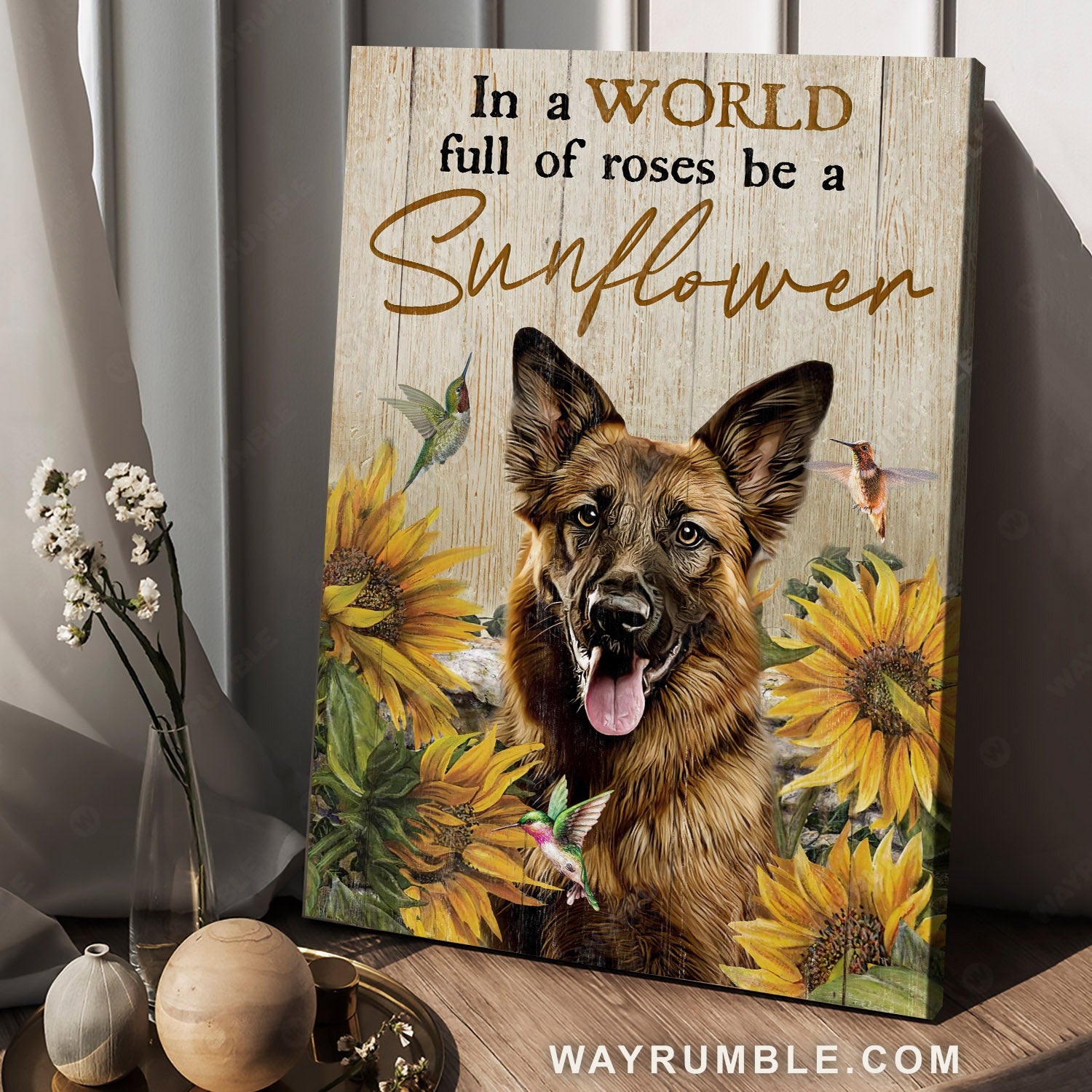 German Shepherd, Guard dog, Hummingbird drawing, Be a sunflower - Jesus Portrait Canvas Prints, Home Decor Wall Art