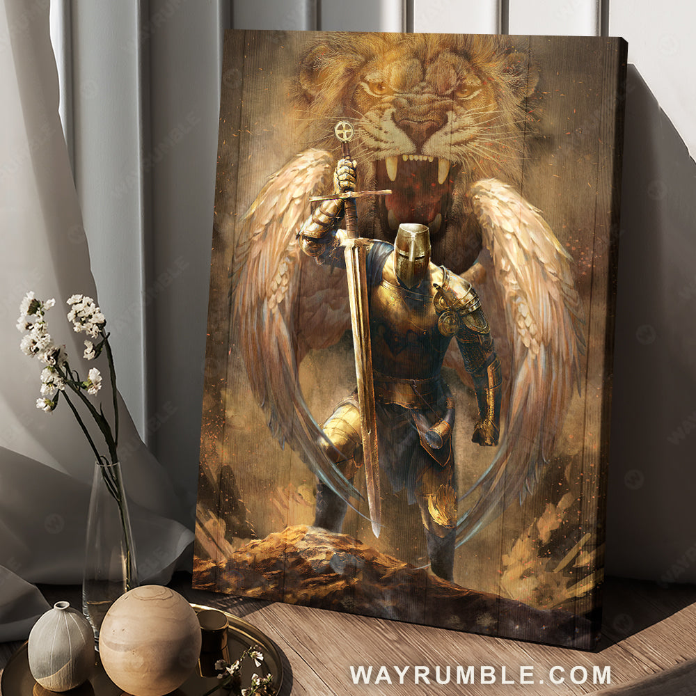 Awesome warrior of God, Abstract lion head, Beautiful wings drawing - Jesus Portrait Canvas Prints, Christian Wall Art
