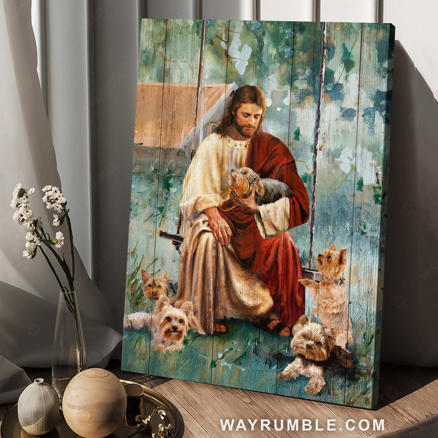 Yorkshire Terrier, Cute puppy, Jesus painting, Visual art - Jesus Portrait Canvas Prints, Christian Wall Art