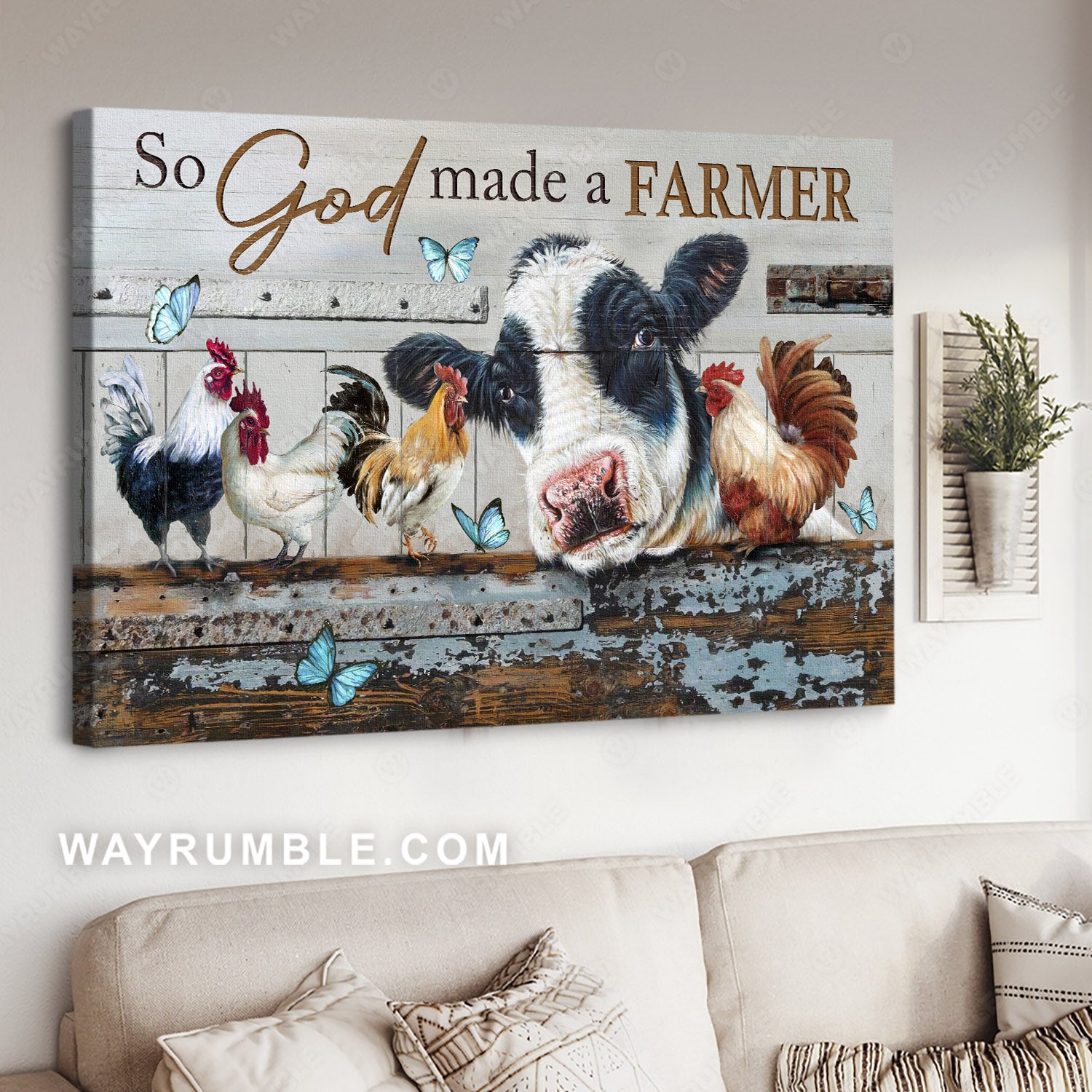 Farm animals, Blue butterfly, Lovely livestock, So God made a farmer - Jesus Landscape Canvas Prints, Home Decor Wall Art
