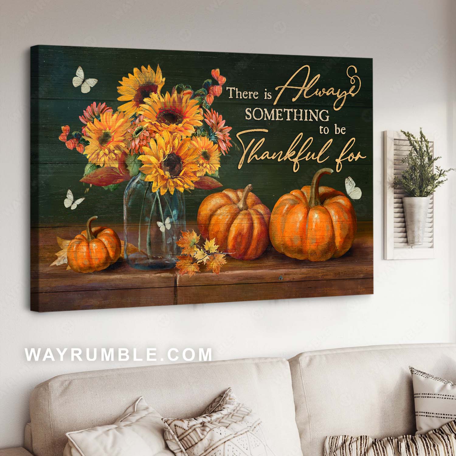Sunflower vase, Pumpkin drawing, There is always something to be thankful for - Jesus Landscape Canvas Prints, Home Decor Wall Art