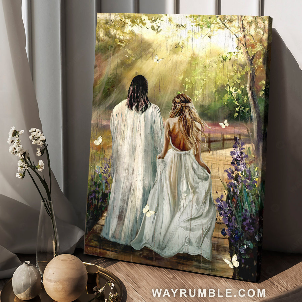 Beautiful forest, Pretty lady, Jesus painting, Walking with Jesus - Jesus Portrait Canvas Prints, Christian Wall Art