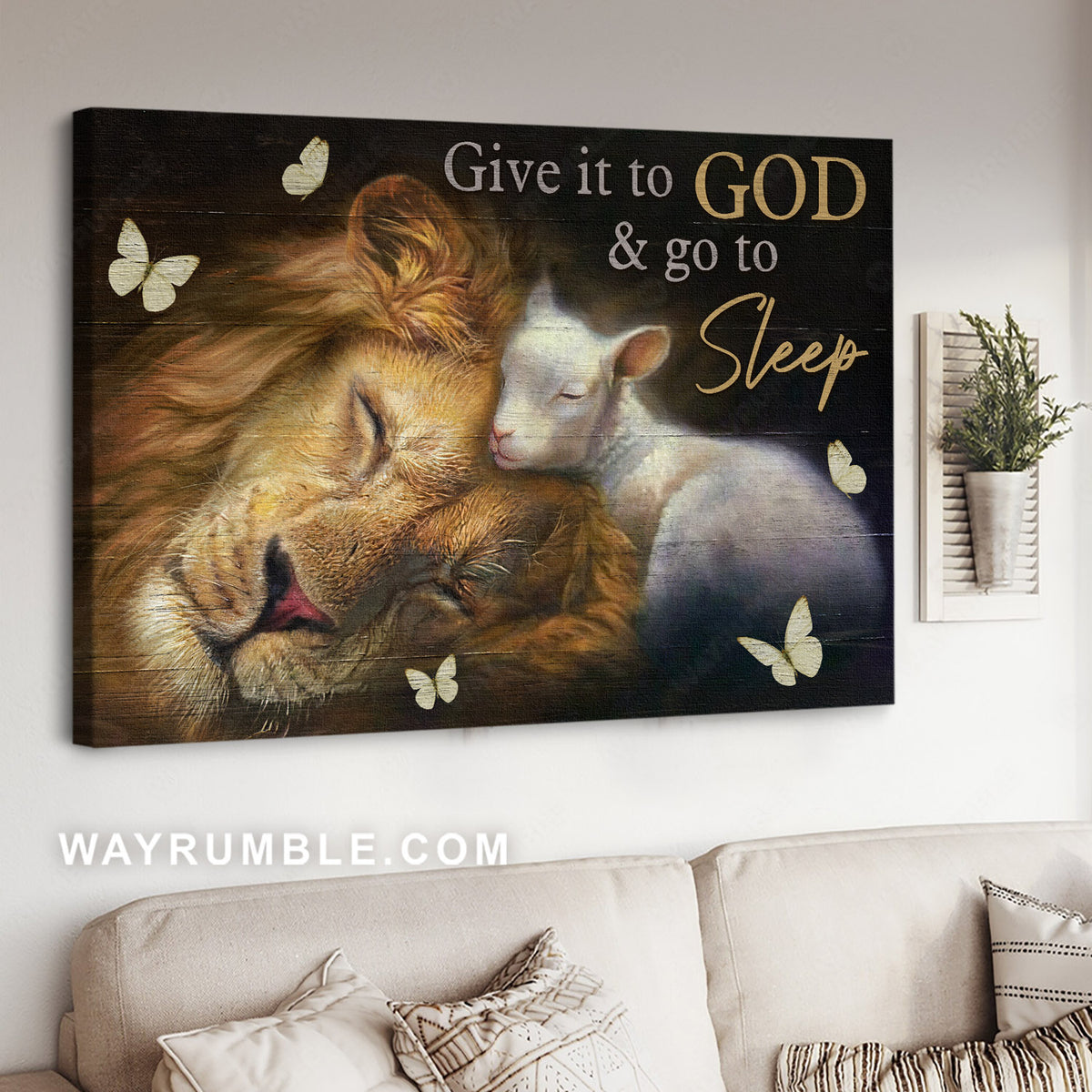 Lion of Judah, Lamb of God, Inspirational painting, Give it to God and go to sleep - Jesus Landscape Canvas Prints, Home Decor Wall Art