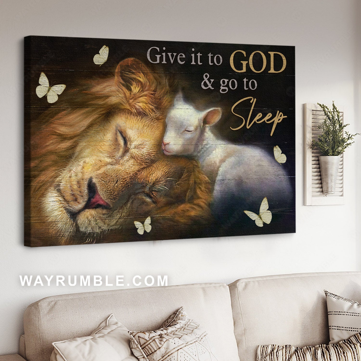 Lion of Judah, Lamb of God, Inspirational painting, Give it to God and go to sleep - Jesus Landscape Canvas Prints, Home Decor Wall Art